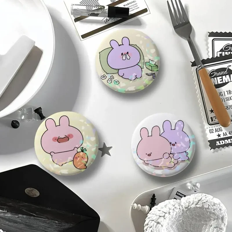Asamimichan Round Brooch Cute Bunny Rabbit Cartoon Pin Badge