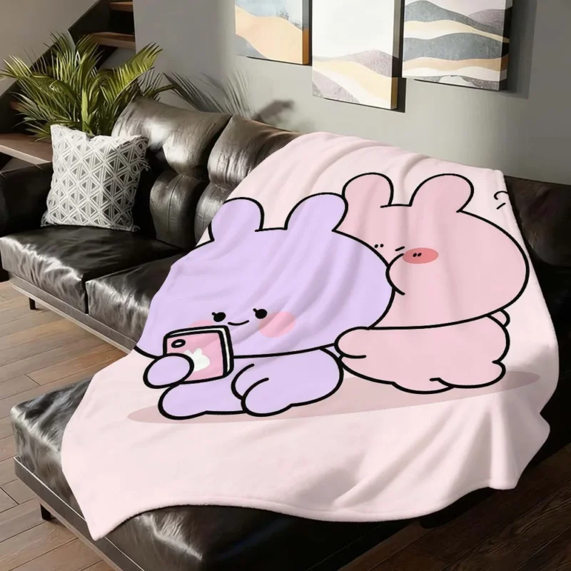 Asamimichan Soft Blanket Cute Bunny Rabbit Cartoon Plush Throw Blanket