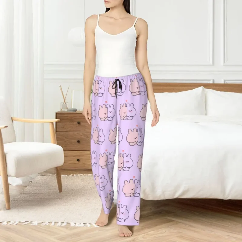 Asamimichan Women's Pajama Pants Cute Bunny Rabbit Cartoon Lounge Pants 