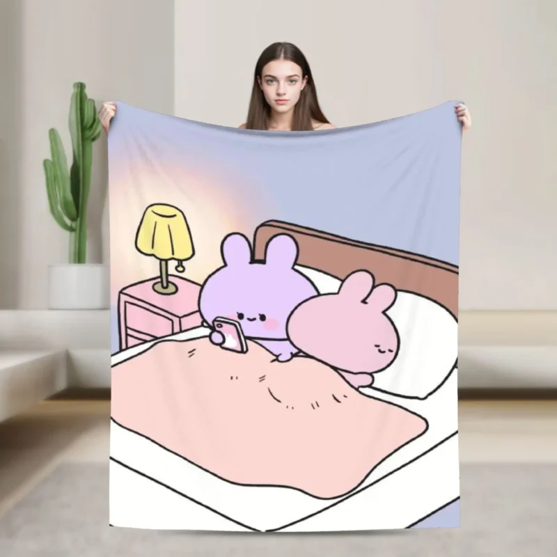 Asamimichan Fluffy Blankets Cute Bunny Rabbit Cartoon Soft Plush Throw Blanket