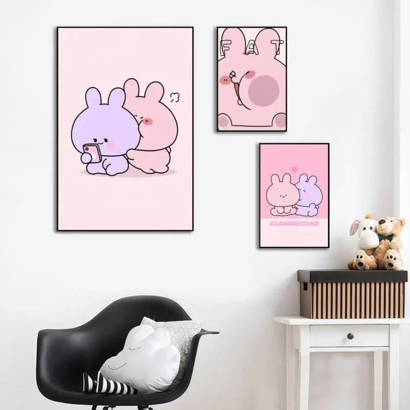 Asamimichan Wall Art Cute Bunny Rabbit Cartoon Canvas Print
