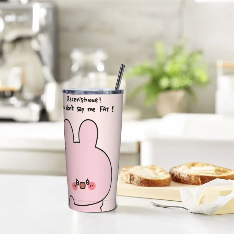 Asamimichan Stainless Steel Tumbler Cute Bunny Rabbit Cartoon Insulated Drink Cup (501-600ml)