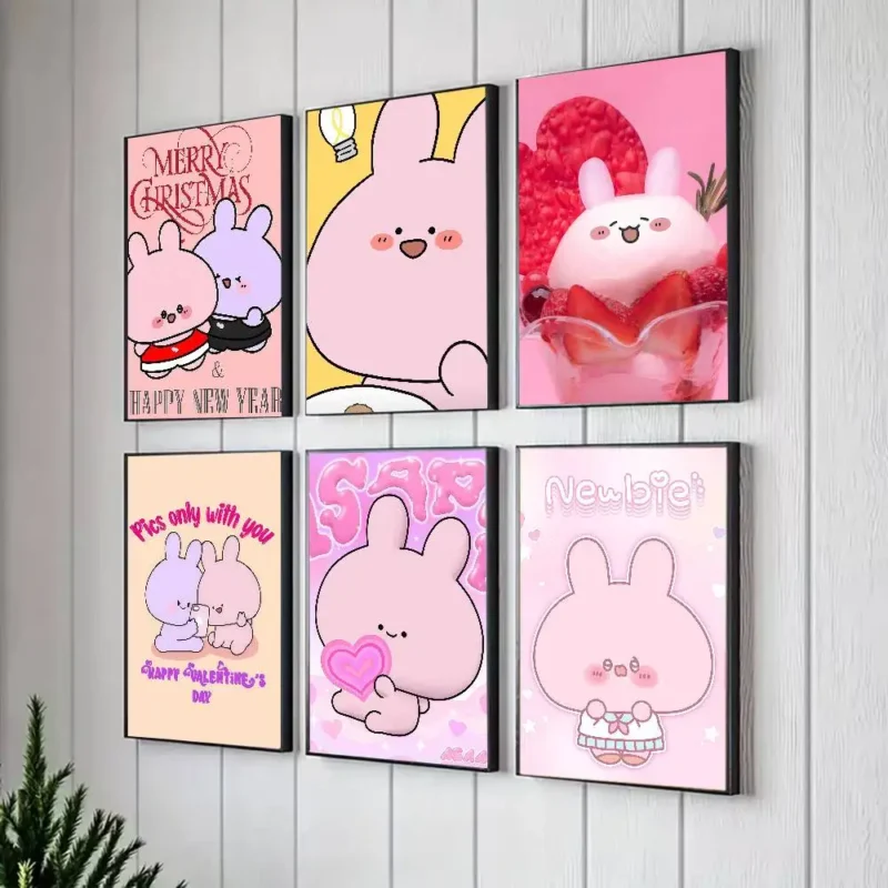 Asamimichan Wall Poster Cute Bunny Rabbit Cartoon Art Print