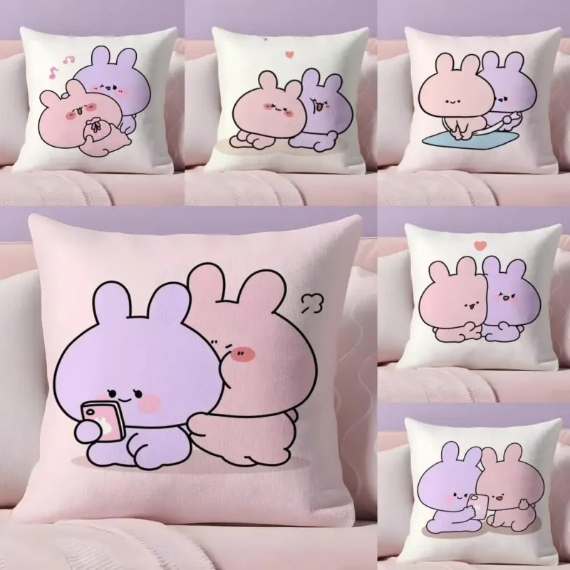 Asamimichan Cushion Cover Cute Bunny Rabbit Cartoon Throw Pillow Case